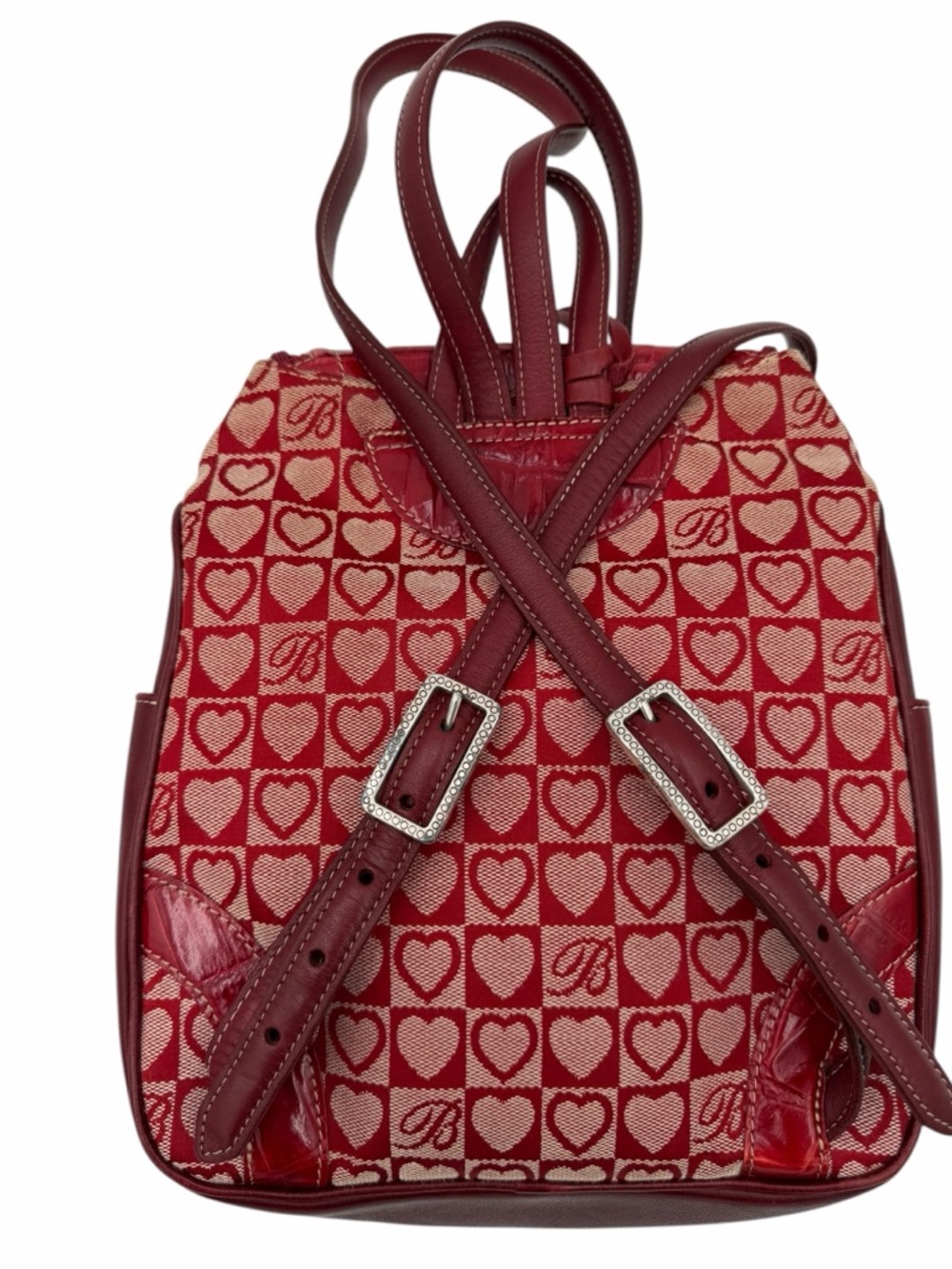 Brighton Red Croc Leather Heart Monogram Backpack Purse Charm Y2K Vintage - Picture 3 of 12